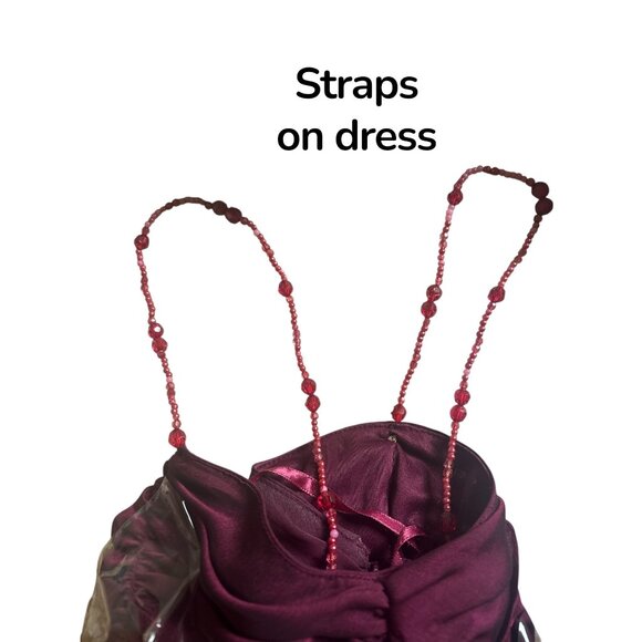 Eva Blue Burgundy Asymmetrical Slip Dress | Ruched Tie Bust Satin Midi Dress | R - Picture 6 of 10